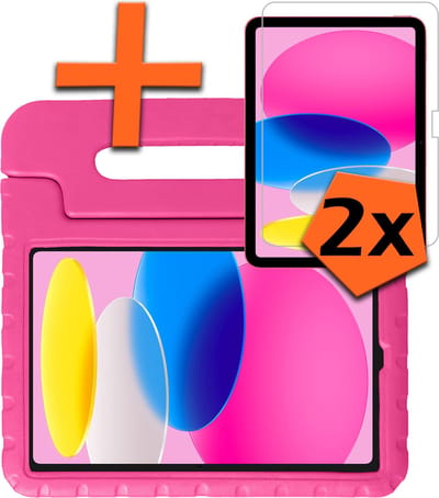 Hoesje - Geschikt voor Apple iPad 10 (2022) - 10.9 inch - 10e Generatie - Met 2x Screenprotector - Kinderhoes Shockproof Bumper - Kidsproof Case - Tablet Hoes - Kinder Hoes Cover - Roze