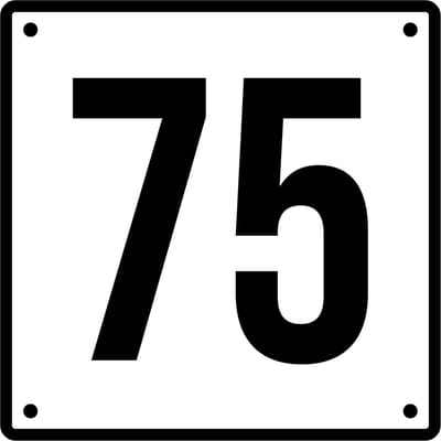 Huisnummerbord 75 - Incl. Schroeven en Pluggen – Acrylaat - 10 x 10 cm - Wit met Zwart