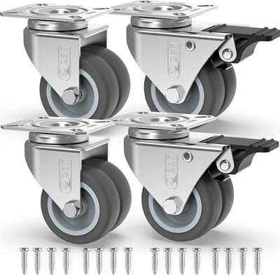 Zwenkwielen 50 mm tot 400 kg met Eemmen en Schroeven - Set van 4 Stuks voor Meubels - Rubberen Wielen zonder Vloersporen - Zilver
