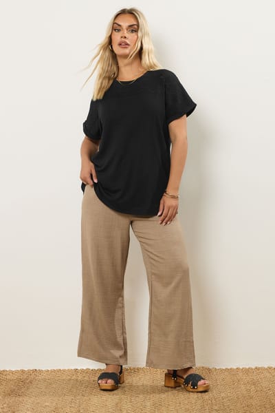 Yours Zwart Kanten Paneel Tshirt Size 42