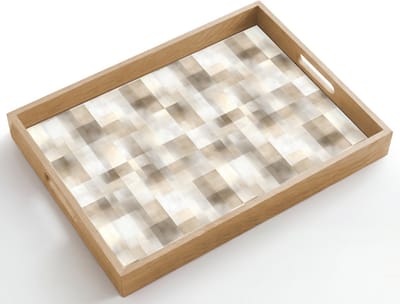 Dienblad hout 50x35 cm - Schootdienblad - Textuur - Linnen - Beige - Borrelplank rechthoek - Plateau dienbladen