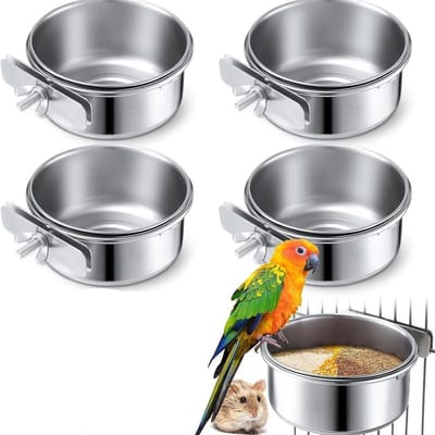 Set van 4 RVS Voerbakken voor Papegaaien en Vogels, Duurzaam en Makkelijk Schoon te Maken, Ideaal voor Dierenvoer