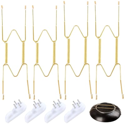 Byshayne- Nagelwandhaken Set van 4 - Niet-markerend - Inclusief 16 Beschermhulzen - Roestvrij Staal - Voor Decoratieve Voorwerpen - Voor Schijven van 8,5 tot 10,5 Inch - Wandhangers