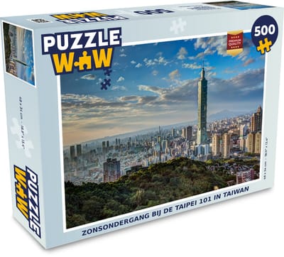 Puzzel Zonsondergang bij de Taipei 101 in Taiwan - Legpuzzel - Puzzel 500 stukjes