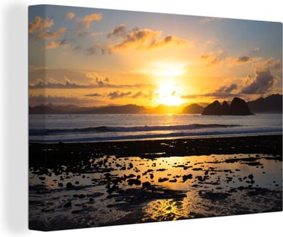 Zonsondergang in Azie Canvas 90x60 cm - Foto print op Canvas schilderij (Wanddecoratie woonkamer / slaapkamer)