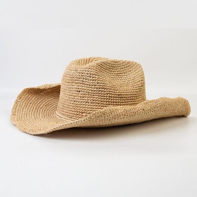 Chapeaux de Soleil en Rafia Naturelle Mode Haut de Gamme pour Femmes Été Large Bord Chapeau Style Cowboy Western Chapeau de Paille Panama Vacances Plage Tressé à la Main M 56-58cm beige