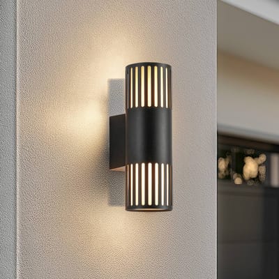 Lindby - Wandlamp buiten - 2lichts - Aluminium, polycarbonaat - H: 32.5 cm - E27 - zwart, opaal