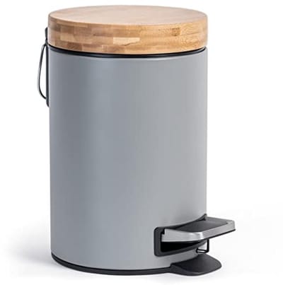 Designer Badkamer Emmer 3 Liter - Bamboe, Zacht Sluitend, Anti-Vinger, Grijs