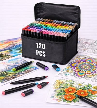 Alcohol Markers 120 Stuks - Stiften - Twinmarkers - Dubbelzijdige Tekenset met Schoudertas - Hobby & Professionele Set - Kleuren voor kinderen en volwassenen - Multicolor