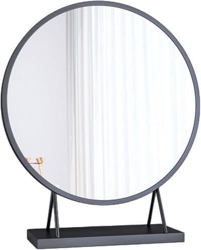 Make-upspiegel met Stand - Tafelspiegel Decoratie - Schoonheidsroutine Optimaliseren - Stabiele Brede Basis - 30 cm - Zwart