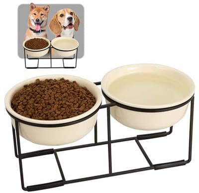 Keramische verhogende hondenvoederbakken met antislip houder - Dubbele voer- en waterbakken voor kleine en middelgrote honden 2 x 800 ml