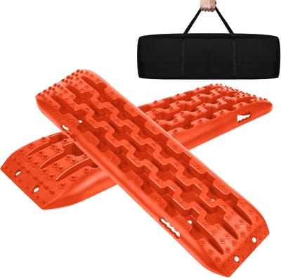2 Stuks Kunststof Traktiematten Anrijhulpmiddel | Pannehulpmiddel Bandladder Voor Modder En Sneeuw | Recovery Board Offroad | Geschikt Voor Auto, Vrachtwagen En Offroad Voertuigen | Oranje | NAIZY