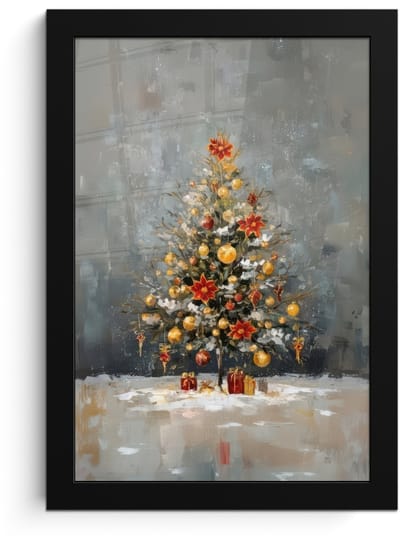 Poster in lijst - Fotolijst 20x30 cm - Posters - Kerstboom - Cadeaus - Rood - Goud - Posterlijst zwart - Decoratie - Wanddecoratie woonkamer - Muurdecoratie slaapkamer - Kerstversiering - Kerstdecoratie voor binnen - Kerstmis