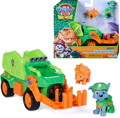 PAW Patrol - De Dino Film - Rocky Dino Rescue Recycler met geheim vak en werkende klauw, 2 actiefiguren en voertuig
