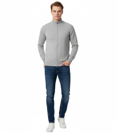 Moderne Gebreide Vest - Heren - Grijs - Aansluitend - Trui