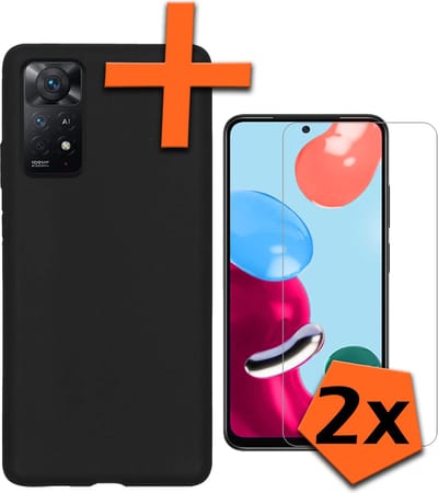 Hoes - Met 2x Screenprotector - Geschikt voor Xiaomi Redmi Note 11 - Sterk & Shockproof - Back Cover - Siliconen Case - Telefoon Hoes - Zwart