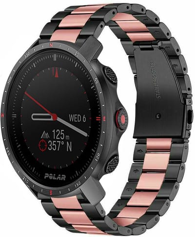 Strap-it Stalen schakel bandje - geschikt voor Polar Grit X / Grit X Pro / Vantage M / M2 / M3 / V3 - zwart/roze