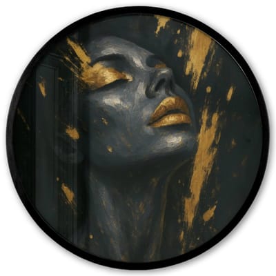 Poster in lijst Rond - Fotolijst 40x40 cm - Posters - Gezicht - Vrouw - Verfspatten - Abstract - Ronde posterlijst zwart - Decoratie - Wanddecoratie woonkamer - Muurdecoratie slaapkamer
