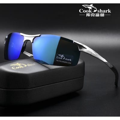De nieuwe aluminium magnesium zonnebril van Cook Shark, heren zonnebril HD gepolariseerd, autorijden, gekleurde bril, Tide CHINA&black