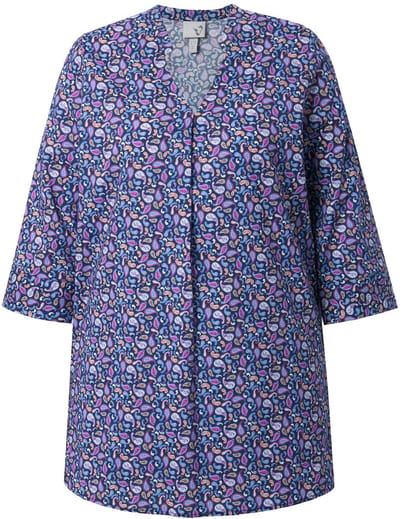 Ulla Popken - Dames - Tuniek paisley-patroon V-hals 3/4-mouwen - Marine - Maat 42+