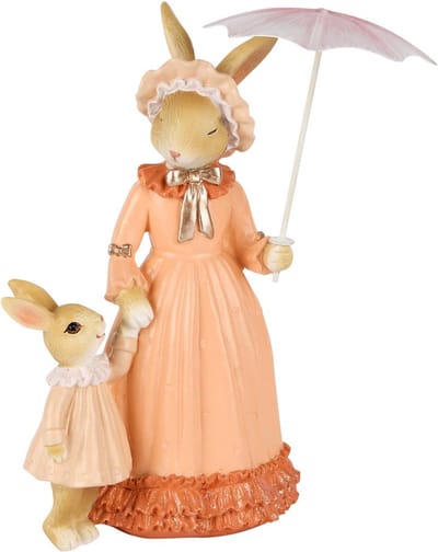 Dekoratief | Bunny mama m/kind/paraplu, peach, resina, 16x14x21cm | A250527