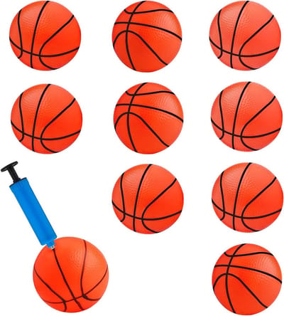 Opblaasbare Basketbal Speelgoed voor Kinderen Strandspel - Set van 10 Miniballen met Pomp - Oranje - Buiten Oefenen & Spelen