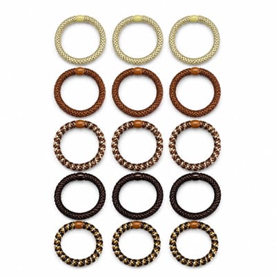 15 x Knekkie Haarelastiekjes met Kraaltje – Gevlochten Elastiek & Armband – Bruine Stijl