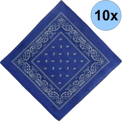 Fako Fashion - Bandana - Hoofddoek - Mondbescherming - Zakdoek - Paisley - Blauw - 10 Stuks