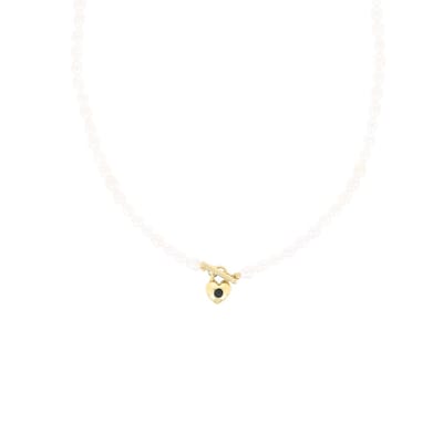 Pearl necklace with gold coloured heart shape closure