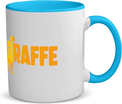 Akyol - giraffe logo geel koffiemok - theemok - blauw - Giraffe - dieren liefhebber - iemand die houdt van giraffen - verjaardag - cadeau - kado - geschenk - 350 ML inhoud