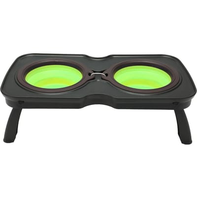 Opvouwbare Verhoogde Hondenbakken Draagbare Dubbele Opvouwbare Verhoogde Hondenbakken met Standaard voor Buiten Kamperen Small, Green gray