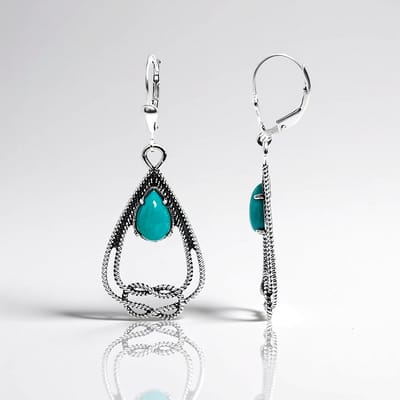 Cavill - Zilveren oorbellen - 925 Sterling Zilver - Turkoois peervormig cabochon 1,98 ct - Elegant druppelvormig dames sieraad - 47 mm