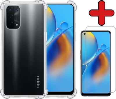 Hoesje - Met Screenprotector - Geschikt voor OPPO A74 5G - Sterk & Shockproof - Back Cover - Siliconen Case - Telefoon Hoes - Shock Proof - Telefoonhoes - Transparant