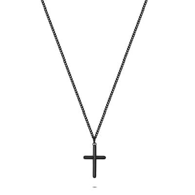 Twice As Nice Halsketting in edelstaal, zwart kruis 50cm+5cm
