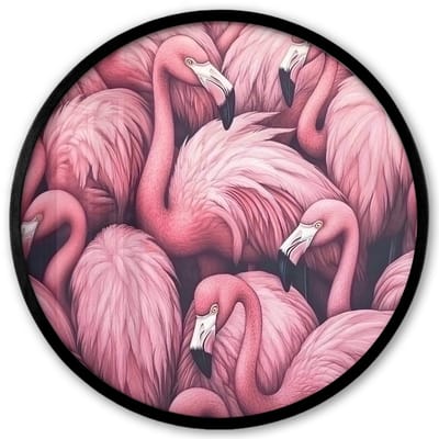 Poster in lijst Rond - Fotolijst 40x40 cm - Posters - Flamingo - Roze - Dieren - Ronde posterlijst zwart - Decoratie - Wanddecoratie woonkamer - Muurdecoratie slaapkamer