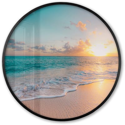 Poster in lijst Rond - Fotolijst 60x60 cm - Posters - Zonsondergang - Strand - Zee - Zomer - Blauw - Ronde posterlijst zwart - Decoratie - Wanddecoratie woonkamer - Muurdecoratie slaapkamer