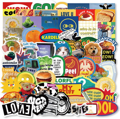 Random Sticker Mix - 60 coole Stickers met Tekst, Foto's, Eten en Dieren - Voor laptop, agenda, muur etc. Stickers voor Volwassenen