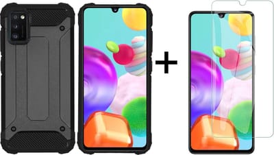 Ntech Hoesje Geschikt Voor Samsung Galaxy A41 hoesje - Met Screenprotector Rugged Armor Hoesje - Shockproof case - Zwart