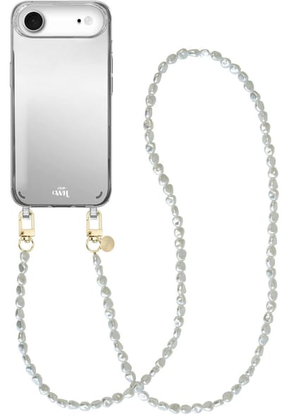 xoxo Wildhearts hoesje met spiegel geschikt voor iPhone 17 Air case - Pearlfection Mirror Case - Lang koord - Siliconen telefoonhoesje met spiegel - Schokbestendig - Parelketting