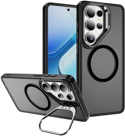Hoesje Geschikt voor Samsung Galaxy S26 Ultra - Compatibel met MagSafe & Qi2 - Back Cover met Standaard - Camera Kickstand - Zwart