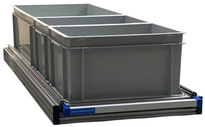 Schuifframe eenhandsbediening 120x40 cm in aluminium met 3 bakken