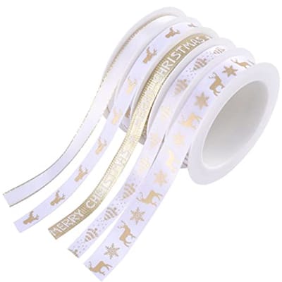 Kerst Cadeaulint - Decoratief Satijnen Lint voor Knutselen en Geschenken - 25m, 5 Rollen