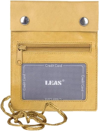 SnelShoppen - Travel Neck Pouch Wallet Stash Wallet - Echt leer - Beige/Nature - Lichtgewicht, waterdicht, perfecte paspoorthouder, 11.5x14.5cm, voor