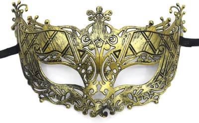 Elegante Venetiaanse Halve Gezichtsmasker voor Mannen - Perfect voor Halloween, Feest en Carnaval - Goudkleurig 21 x 12 cm