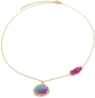 Ketting - verstelbaar - RVS - schelp - blauw - paars - kralen - roze - hip - trendy - tijdloos - cadeau - vrouwen - dames - uniek