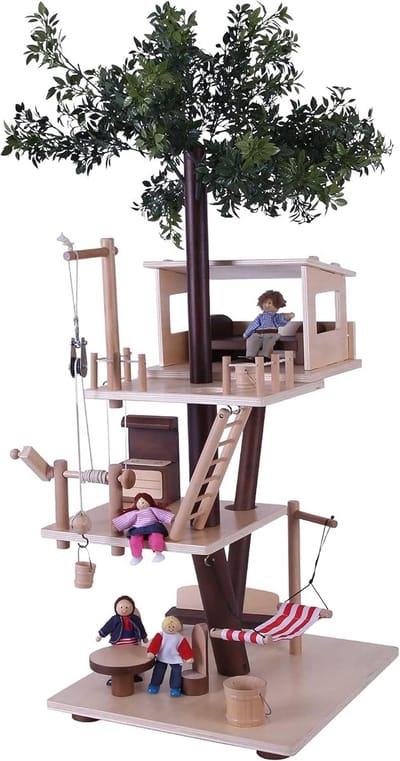 Houten Poppenhuis Boomhut met Meubels en Poppen voor Peuters vanaf 2 Jaar