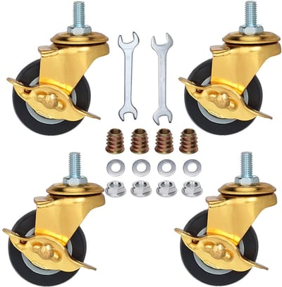 Set van 4 Zwenkwielen met Schroefdraad en Rem - 5cm Diameter Polyurethaan