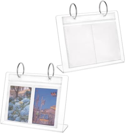 Mini fotoalbums van transparant acryl voor bureau, 10 x 6,5 cm, 68 pockets, ideaal voor foto's, kaarten en herinneringen thuis of op kantoor