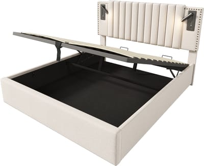 COVREO Bedframe 180x200 cm beige stof, opbergruimte, zonder matras