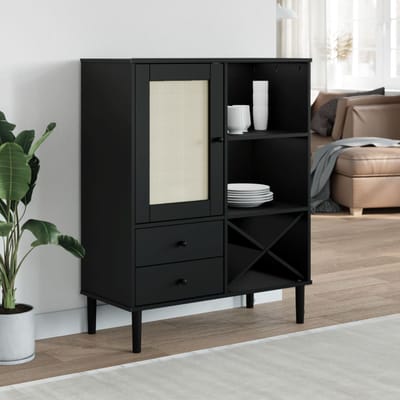 vidaXL - Hoge - kast - SENJA - 90x40x112 - cm - rattan - look - grenenhout - zwart